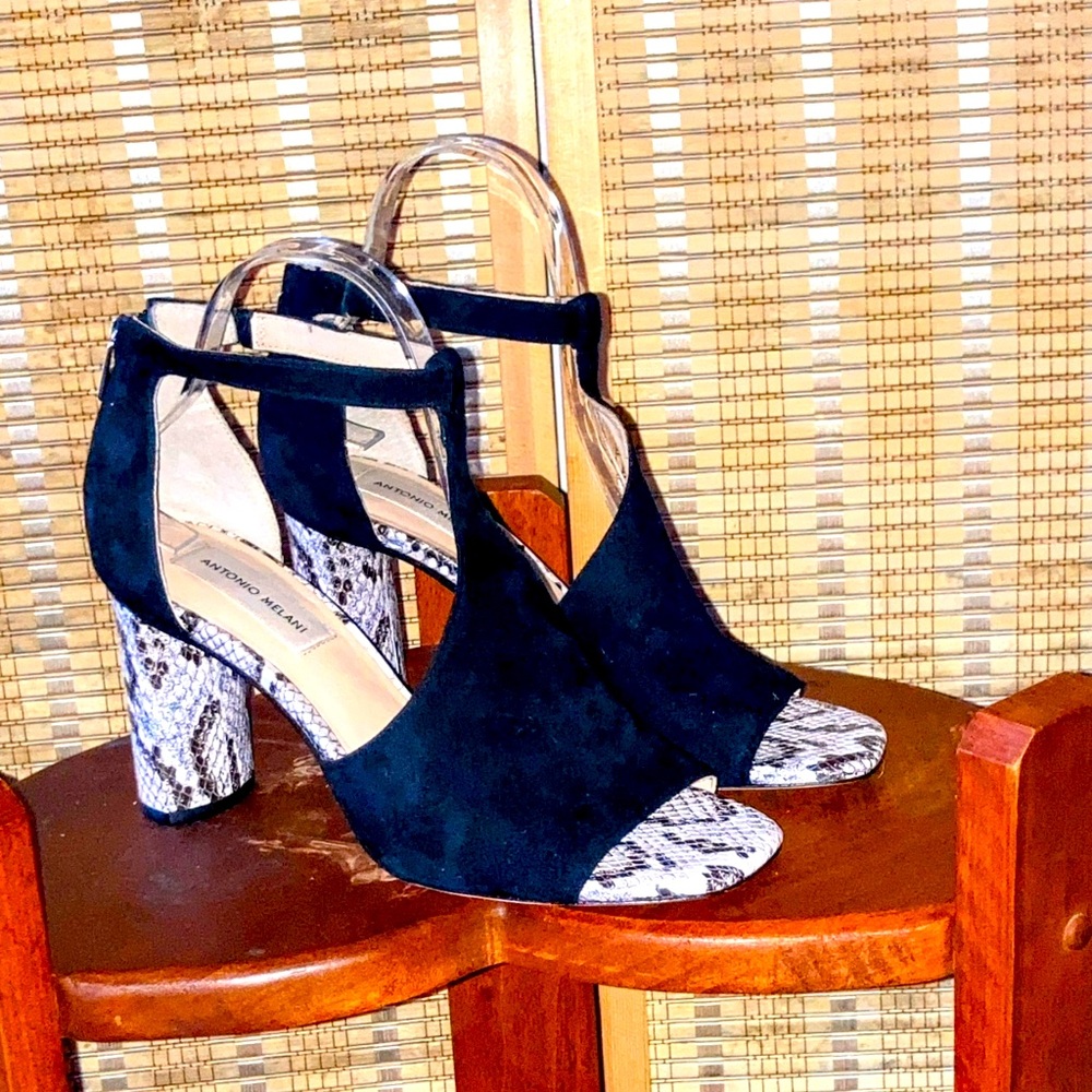 Antonio Melani |Women’s  Black LEATHER And SEUDE Snake Print Shoes - Size 8